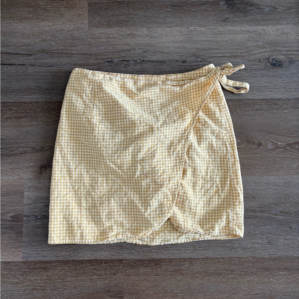 Marine Layer yellow checkered wrap skirt